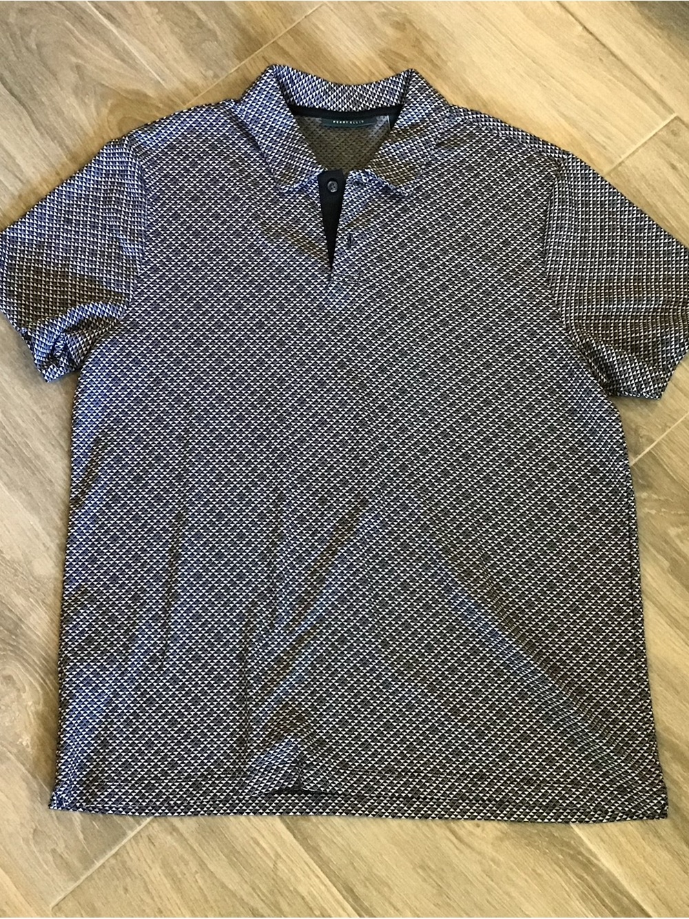 Perry Ellis Navy and White Geometric Polo